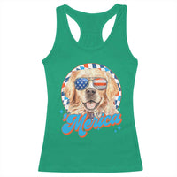 Funny Golden Retriever Merica Racerback Tank Top 4th of July Dog Mom Dad Patriotic USA Retro 90s - Wonder Print Shop