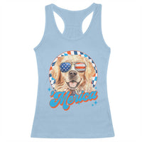 Funny Golden Retriever Merica Racerback Tank Top 4th of July Dog Mom Dad Patriotic USA Retro 90s - Wonder Print Shop