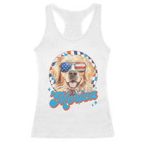 Funny Golden Retriever Merica Racerback Tank Top 4th of July Dog Mom Dad Patriotic USA Retro 90s - Wonder Print Shop