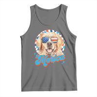 Funny Golden Retriever Merica Tank Top 4th of July Dog Mom Dad Patriotic USA Retro 90s - Wonder Print Shop