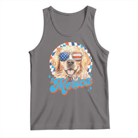 Funny Golden Retriever Merica Tank Top 4th of July Dog Mom Dad Patriotic USA Retro 90s - Wonder Print Shop