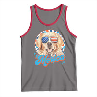 Funny Golden Retriever Merica Tank Top 4th of July Dog Mom Dad Patriotic USA Retro 90s - Wonder Print Shop