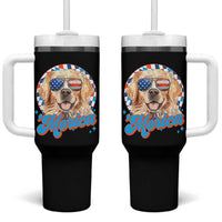 Funny Golden Retriever Merica Tumbler With Handle 4th of July Dog Mom Dad Patriotic USA Retro 90s - Wonder Print Shop