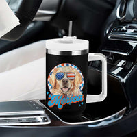 Funny Golden Retriever Merica Tumbler With Handle 4th of July Dog Mom Dad Patriotic USA Retro 90s - Wonder Print Shop