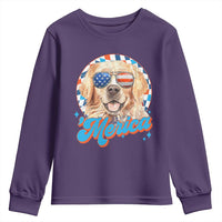 Funny Golden Retriever Merica Youth Sweatshirt 4th of July Dog Mom Dad Patriotic USA Retro 90s - Wonder Print Shop