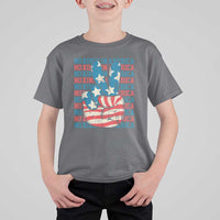 No Kings In America T Shirt For Kid USA Flag Peace Sign Hand 4th of July Patriotic - Wonder Print Shop