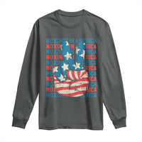 No Kings In America Long Sleeve Shirt USA Flag Peace Sign Hand 4th of July Patriotic - Wonder Print Shop