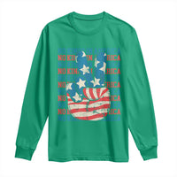 No Kings In America Long Sleeve Shirt USA Flag Peace Sign Hand 4th of July Patriotic - Wonder Print Shop