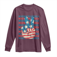 No Kings In America Long Sleeve Shirt USA Flag Peace Sign Hand 4th of July Patriotic - Wonder Print Shop