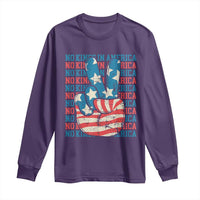 No Kings In America Long Sleeve Shirt USA Flag Peace Sign Hand 4th of July Patriotic - Wonder Print Shop