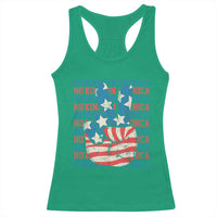 No Kings In America Racerback Tank Top USA Flag Peace Sign Hand 4th of July Patriotic - Wonder Print Shop