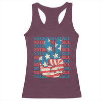 No Kings In America Racerback Tank Top USA Flag Peace Sign Hand 4th of July Patriotic - Wonder Print Shop