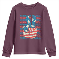 No Kings In America Youth Sweatshirt USA Flag Peace Sign Hand 4th of July Patriotic - Wonder Print Shop