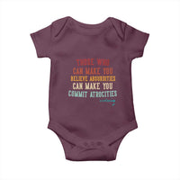 Voltaire Quote Baby Onesie Protest Believe Absurdities Commit Atrocities Retro - Wonder Print Shop