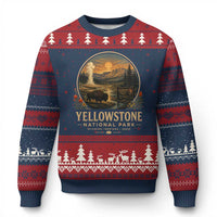 Vintage Yellowstone National Park Vintage Bison Geyser Ugly Christmas Sweater Wyoming Montana Idaho Hiking Camping