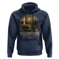Vintage Yellowstone National Park Vintage Bison Geyser Hoodie Wyoming Montana Idaho Hiking Camping