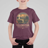 Vintage Yellowstone National Park Vintage Bison Geyser T Shirt For Kid Wyoming Montana Idaho Hiking Camping