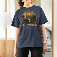 Vintage Yellowstone National Park Vintage Bison Geyser T Shirt For Women Wyoming Montana Idaho Hiking Camping