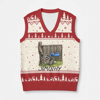 Jimothy Raccoon V-Neck Knit Sweater Vest Cute Seattle Trash Panda Viral Meme