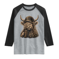 Highland Cow Funny Cute Coffee Lover Graphic Raglan Shirt