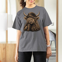 Highland Cow Funny Cute Coffee Lover Graphic T Shirt For Women