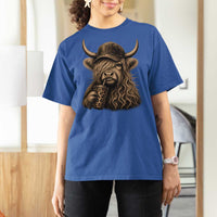 Highland Cow Funny Cute Coffee Lover Graphic T Shirt For Women