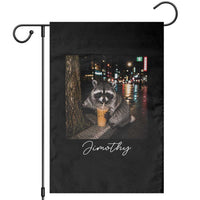 Jimothy Raccoon Drinking Iced Coffee Night City Aesthetic Garden Flag