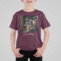 Jimothy Raccoon Drinking Iced Coffee Night City Aesthetic T Shirt For Kid