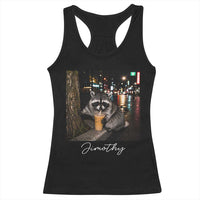 Jimothy Raccoon Drinking Iced Coffee Night City Aesthetic Racerback Tank Top