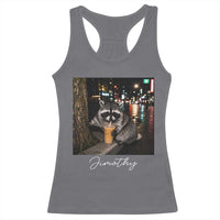 Jimothy Raccoon Drinking Iced Coffee Night City Aesthetic Racerback Tank Top