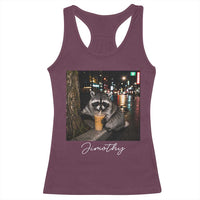 Jimothy Raccoon Drinking Iced Coffee Night City Aesthetic Racerback Tank Top
