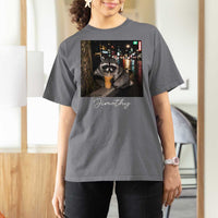 Jimothy Raccoon Drinking Iced Coffee Night City Aesthetic T Shirt For Women