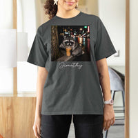 Jimothy Raccoon Drinking Iced Coffee Night City Aesthetic T Shirt For Women