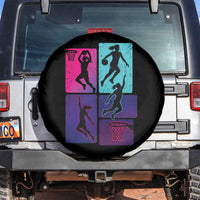 Basketball Girls Spare Tire Cover Retro Neon Girl Dunk Hoop Sports - Wonder Print Shop
