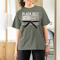 Martial Arts Karate Black Belt T Shirt For Women Retro Vintage American Flag - Wonder Print Shop