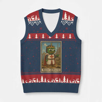 Funny Knight Meme V-Neck Knit Sweater Vest Vintage Pepe Frog Templar Crusader Fren Soldier - Wonder Print Shop