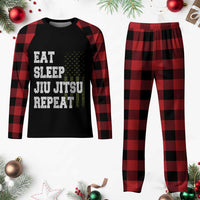 Eat Sleep Jiu Jitsu Repeat Plaid Pajama Set Cool JiuJitsu BJJ American Flag - Wonder Print Shop