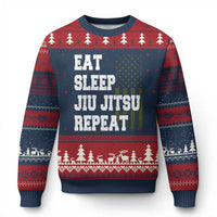 Eat Sleep Jiu Jitsu Repeat Ugly Christmas Sweater Cool JiuJitsu BJJ American Flag - Wonder Print Shop