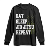 Eat Sleep Jiu Jitsu Repeat Long Sleeve Shirt Cool JiuJitsu BJJ American Flag - Wonder Print Shop