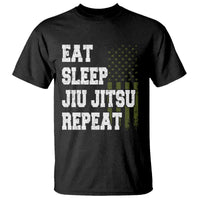 Eat Sleep Jiu Jitsu Repeat T Shirt Cool JiuJitsu BJJ American Flag - Wonder Print Shop