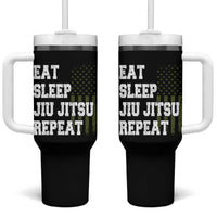 Eat Sleep Jiu Jitsu Repeat Tumbler With Handle Cool JiuJitsu BJJ American Flag - Wonder Print Shop