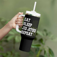 Eat Sleep Jiu Jitsu Repeat Tumbler With Handle Cool JiuJitsu BJJ American Flag - Wonder Print Shop
