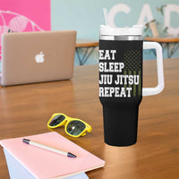 Eat Sleep Jiu Jitsu Repeat Tumbler With Handle Cool JiuJitsu BJJ American Flag - Wonder Print Shop
