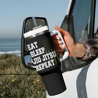 Eat Sleep Jiu Jitsu Repeat Tumbler With Handle Cool JiuJitsu BJJ American Flag - Wonder Print Shop