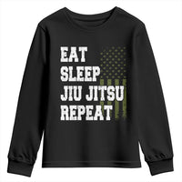 Eat Sleep Jiu Jitsu Repeat Youth Sweatshirt Cool JiuJitsu BJJ American Flag - Wonder Print Shop