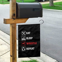 Eat Sleep Wrestle Repeat Garden Flag Funny Wrestling Gym - Wonder Print Shop