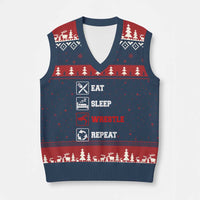 Eat Sleep Wrestle Repeat V-Neck Knit Sweater Vest Funny Wrestling Gym - Wonder Print Shop