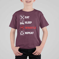 Eat Sleep Wrestle Repeat T Shirt For Kid Funny Wrestling Gym - Wonder Print Shop