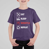 Eat Sleep Wrestle Repeat T Shirt For Kid Funny Wrestling Gym - Wonder Print Shop