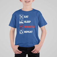 Eat Sleep Wrestle Repeat T Shirt For Kid Funny Wrestling Gym - Wonder Print Shop